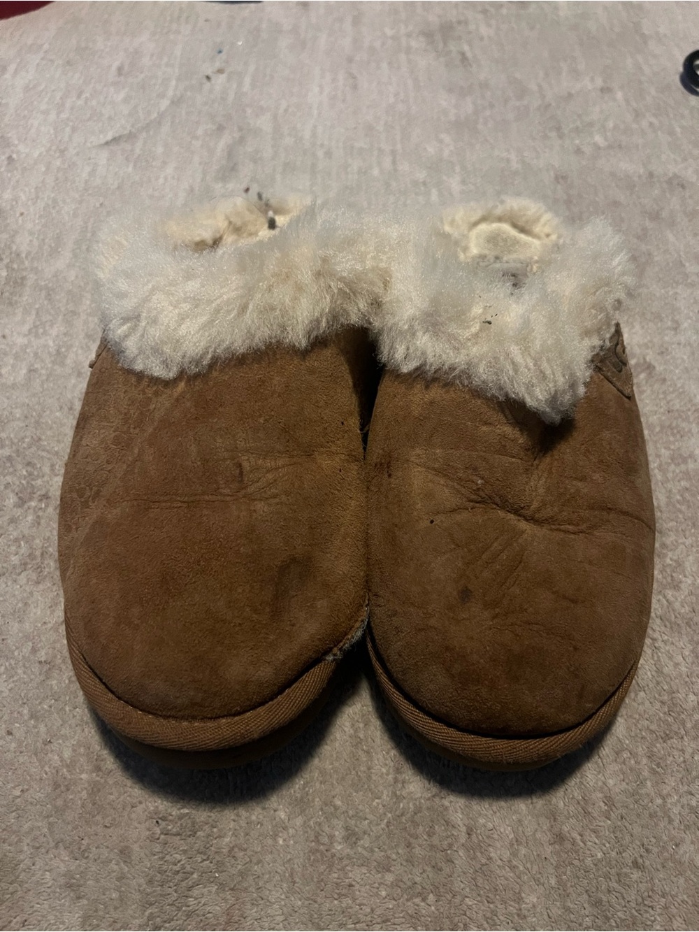 UGG Chestnut Brown Suede Shearling Clog Slippers with Cream Lining